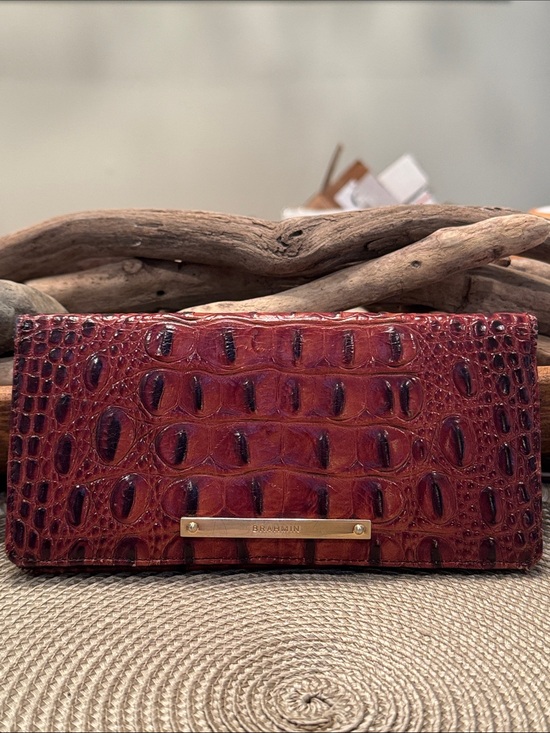 Brahmin Handbags - Brahmin Burgundy Croc-Embossed Leather Clutch with Gold Plate